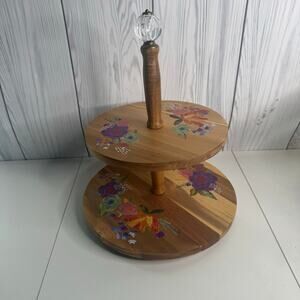 The Pioneer Woman Celia 2-Tiered Lazy Susan Floral Painted Acacia Wood